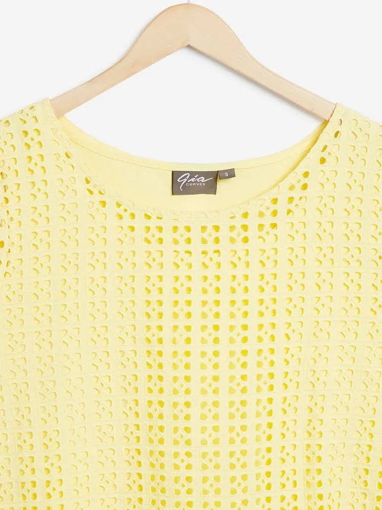 Gia Curves Yellow Lee Cutout Pattern Top
