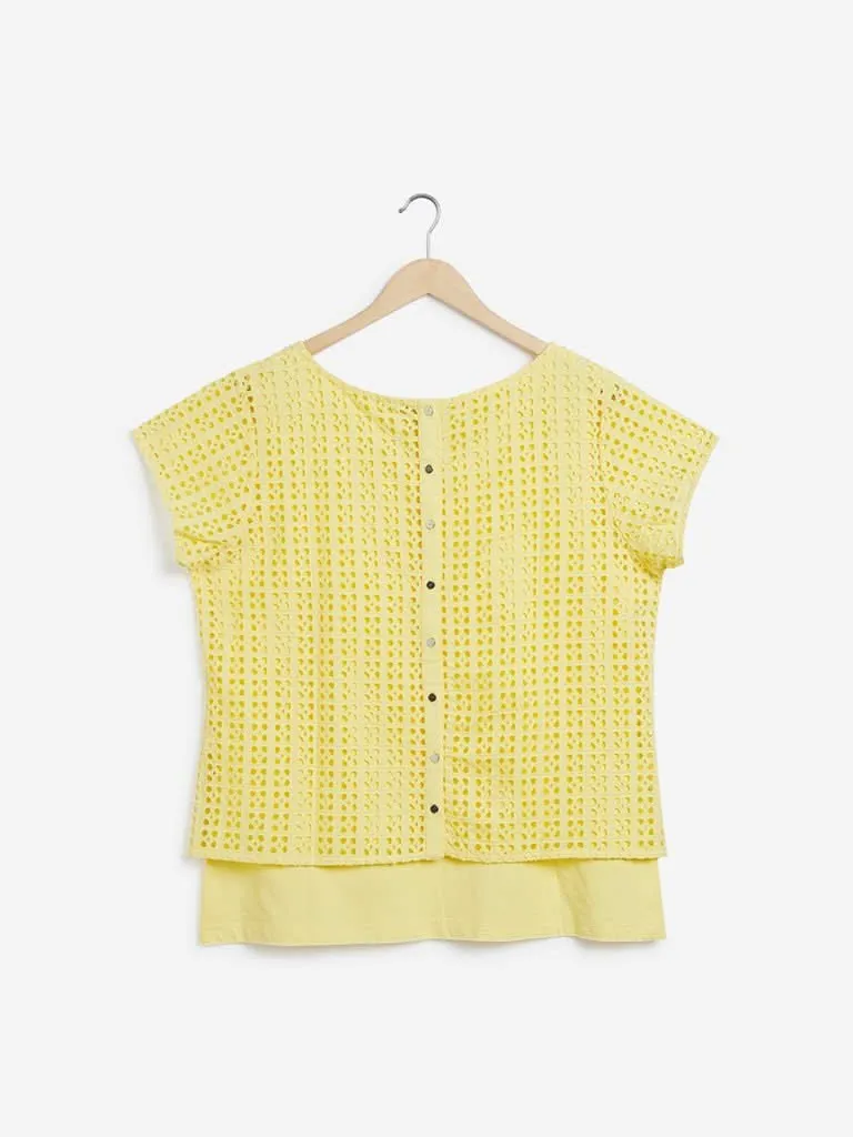 Gia Curves Yellow Lee Cutout Pattern Top