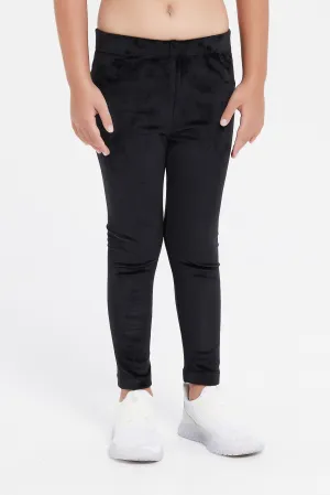 Girls Black Velour Leggings