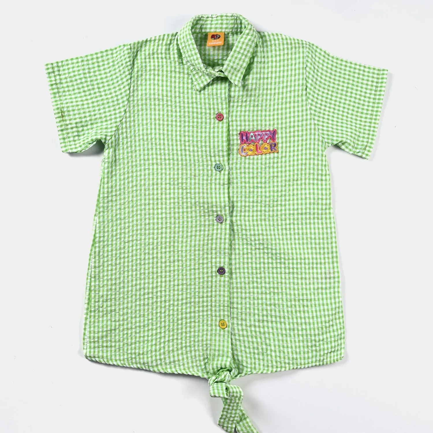 Girls Poly Cotton Emb Top Happy Colors-Green