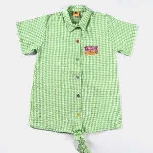 Girls Poly Cotton Emb Top Happy Colors-Green