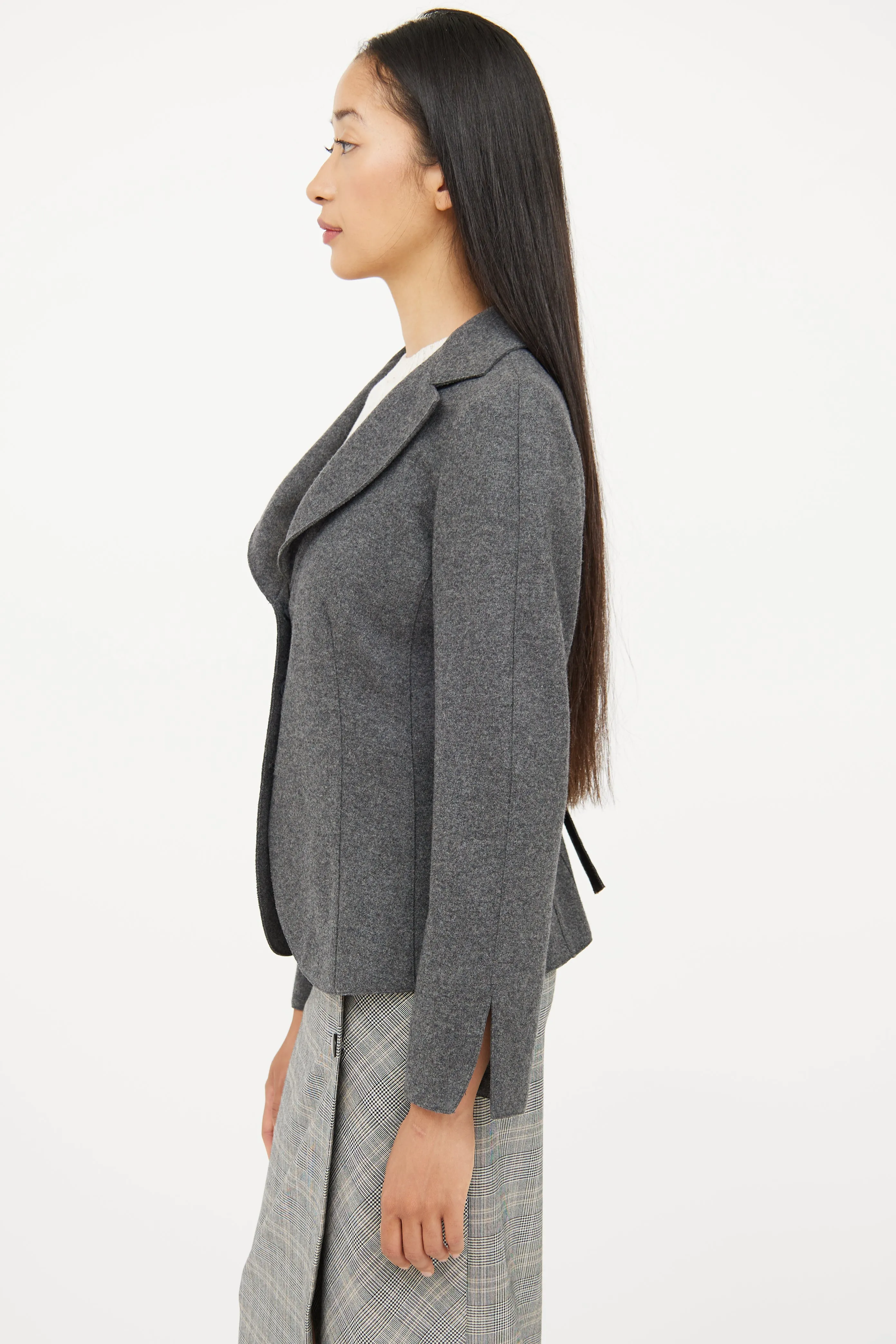 Grey Wool Long Sleeve Blazer