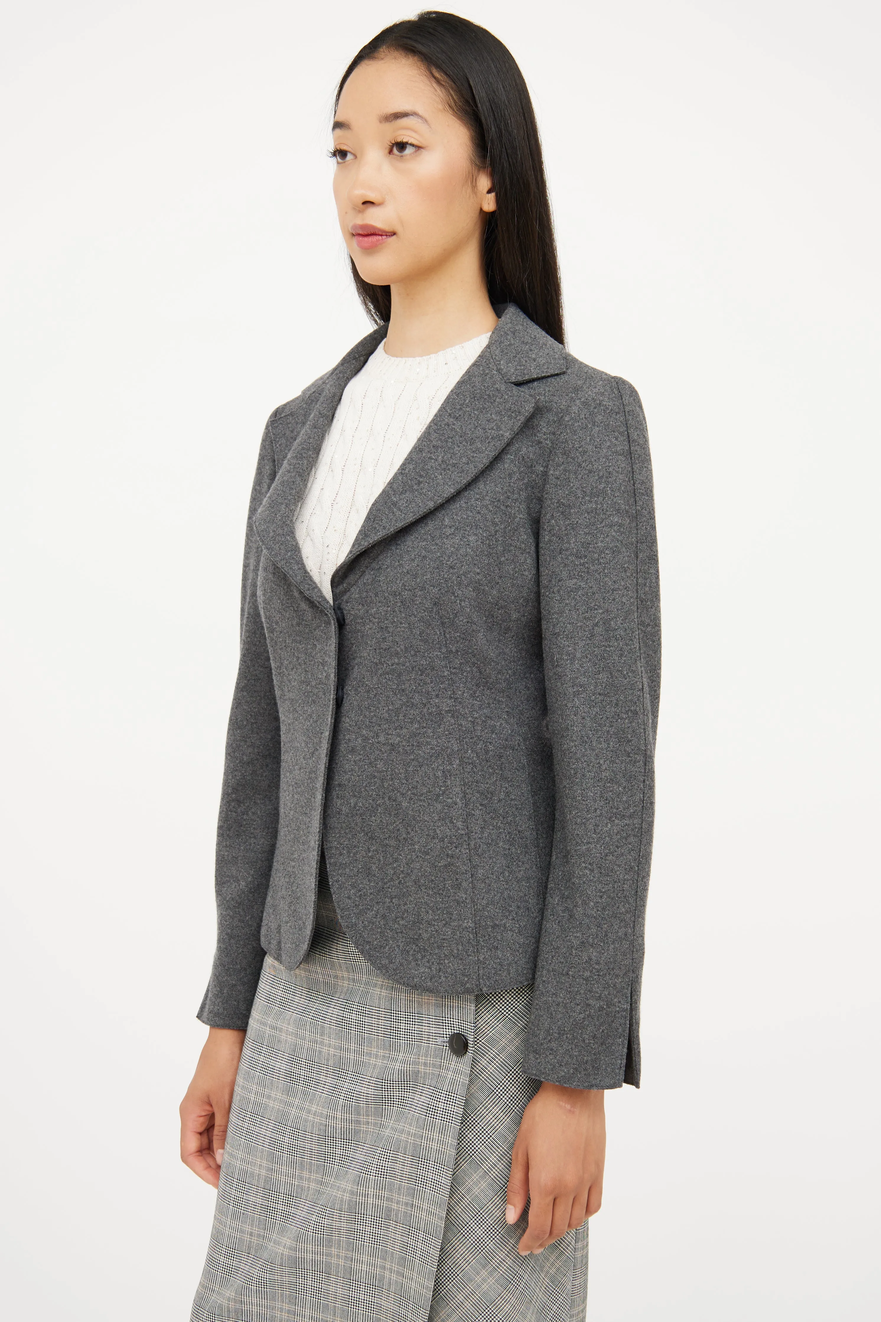 Grey Wool Long Sleeve Blazer