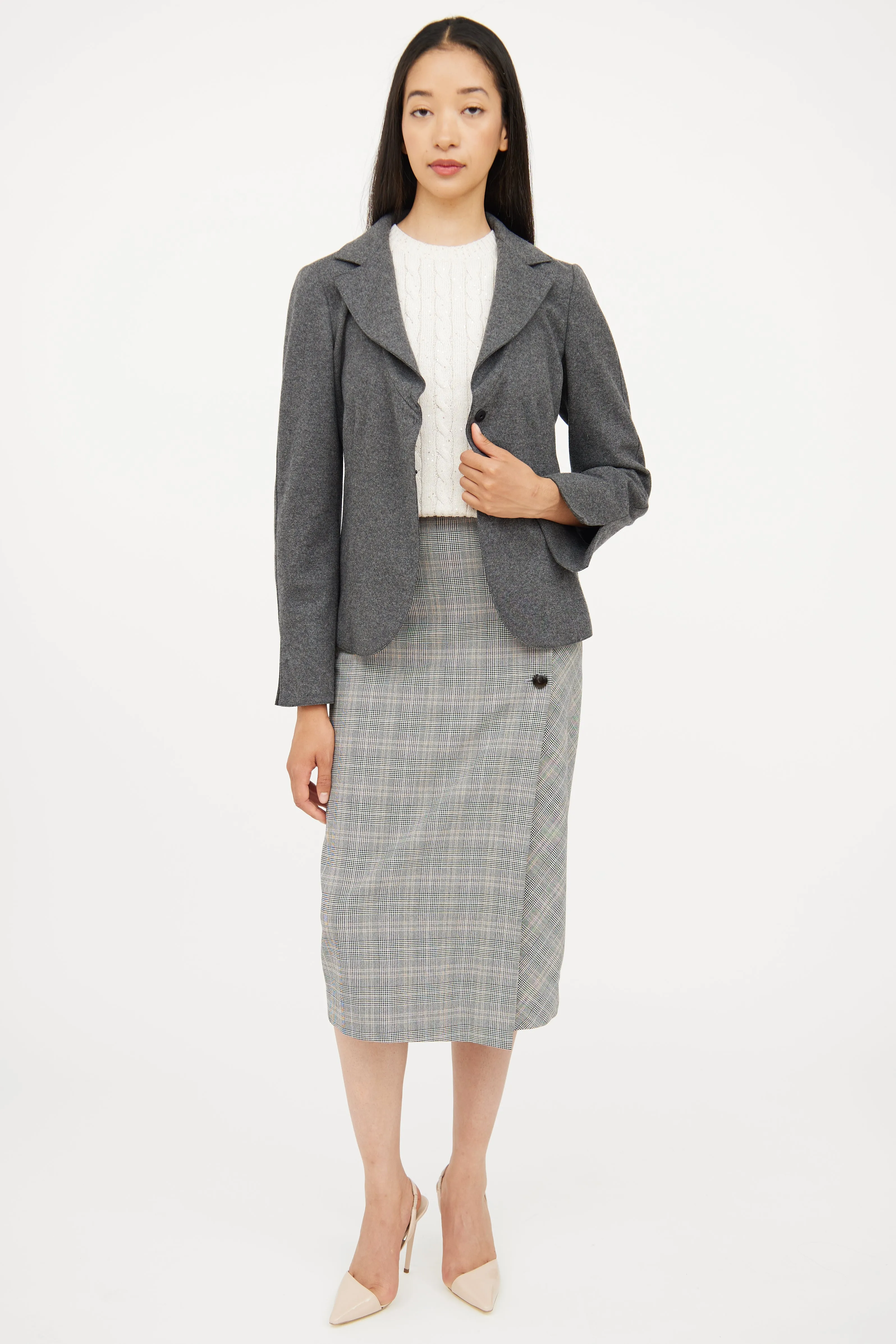 Grey Wool Long Sleeve Blazer