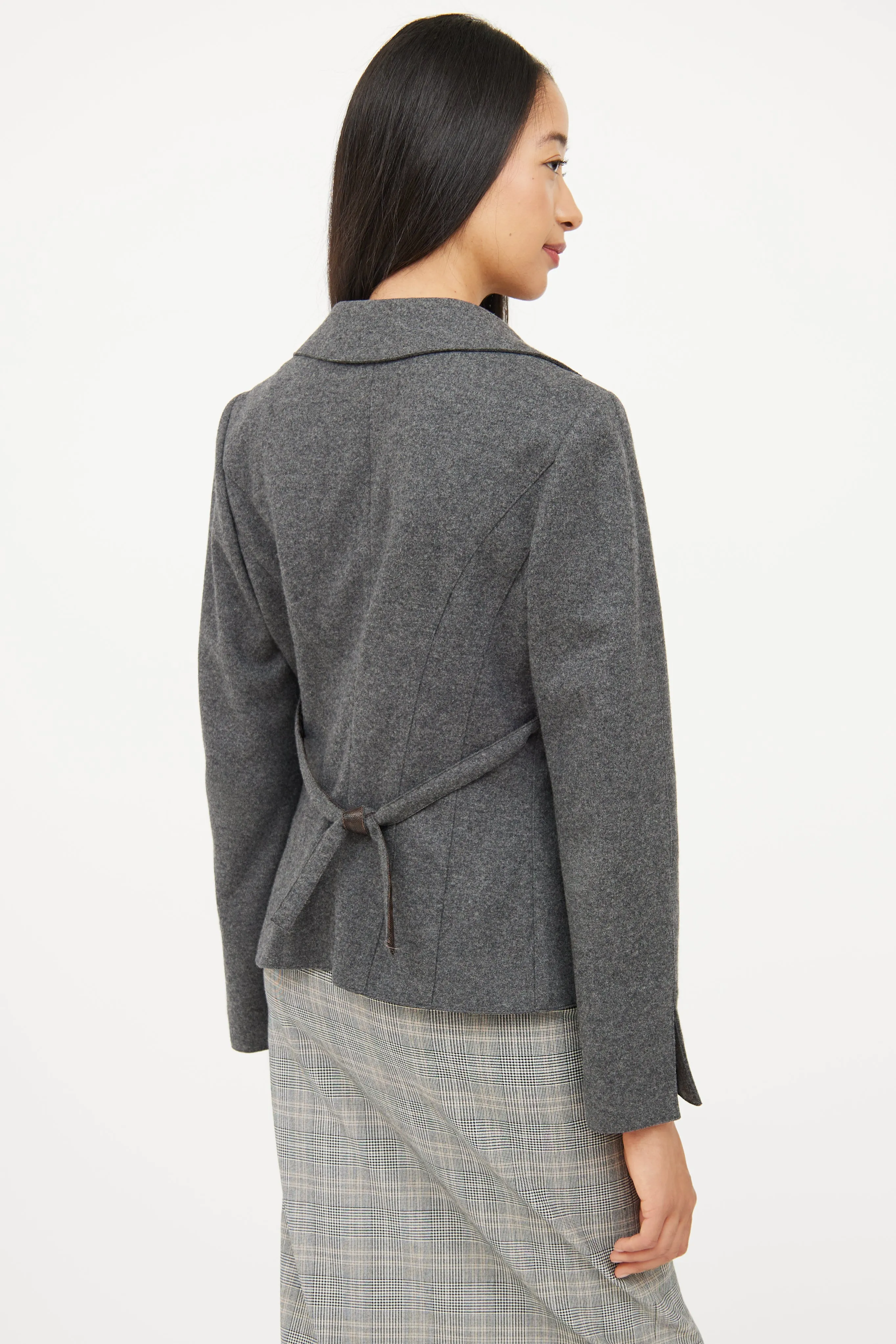 Grey Wool Long Sleeve Blazer