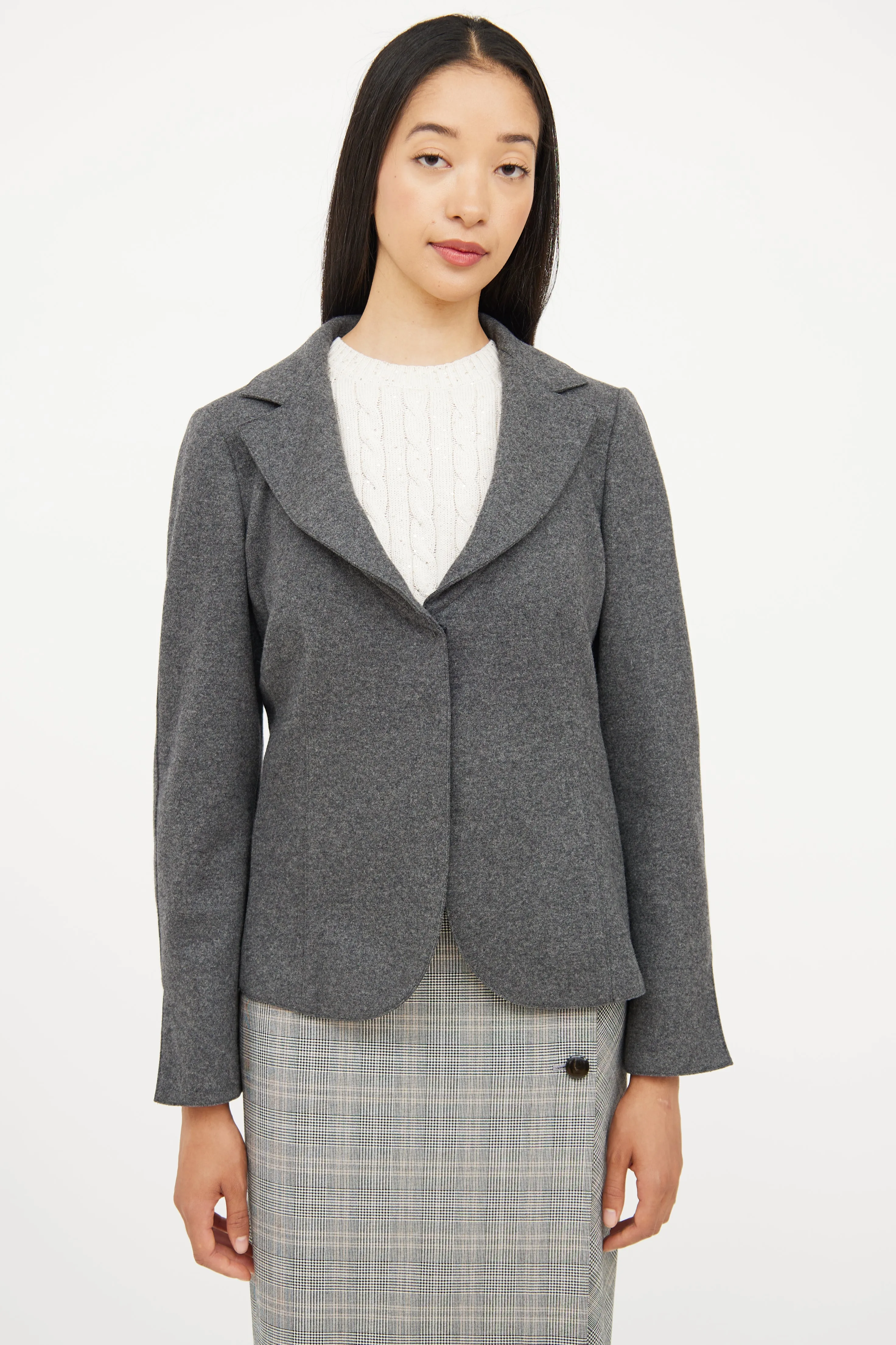 Grey Wool Long Sleeve Blazer