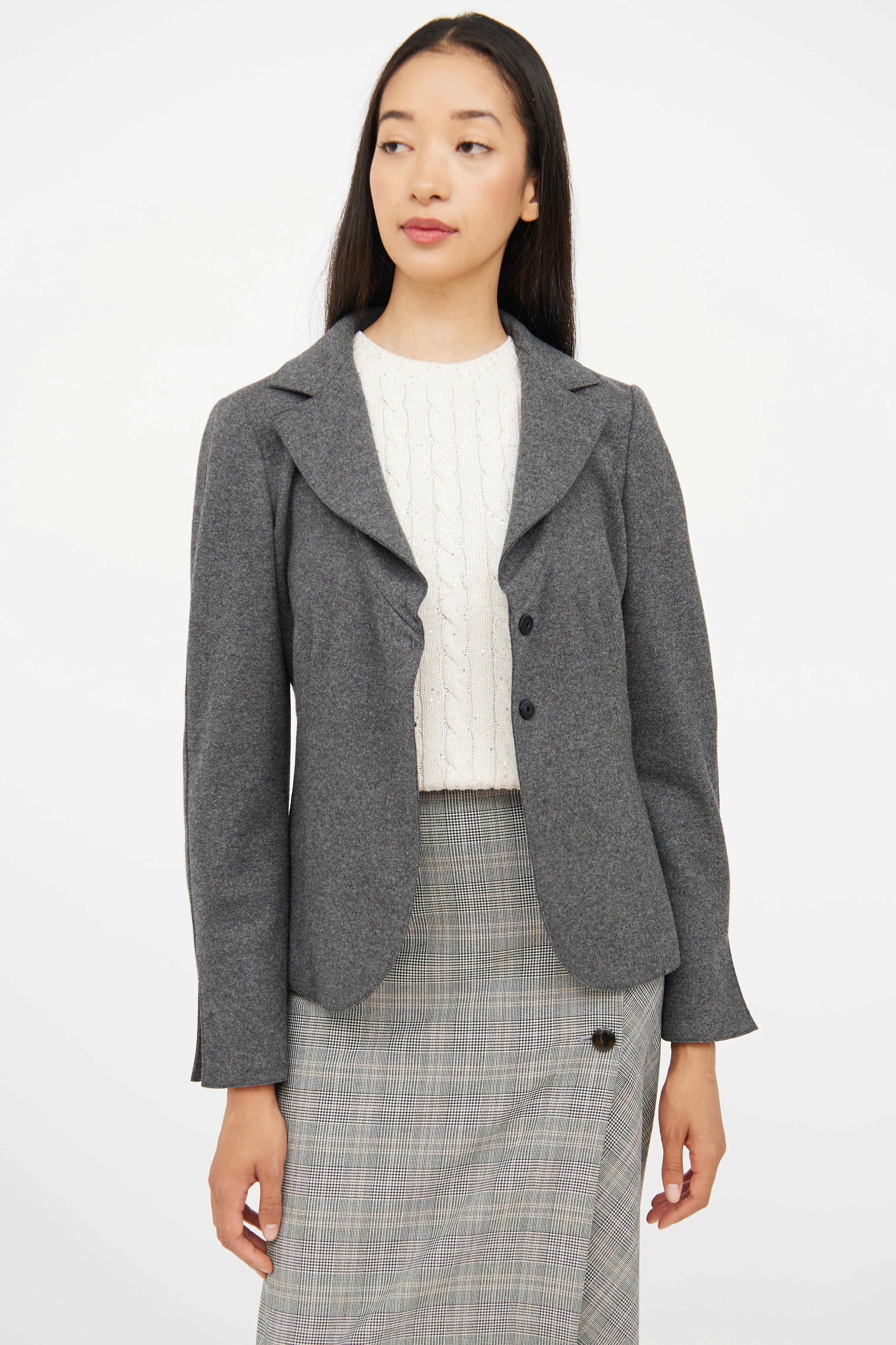 Grey Wool Long Sleeve Blazer