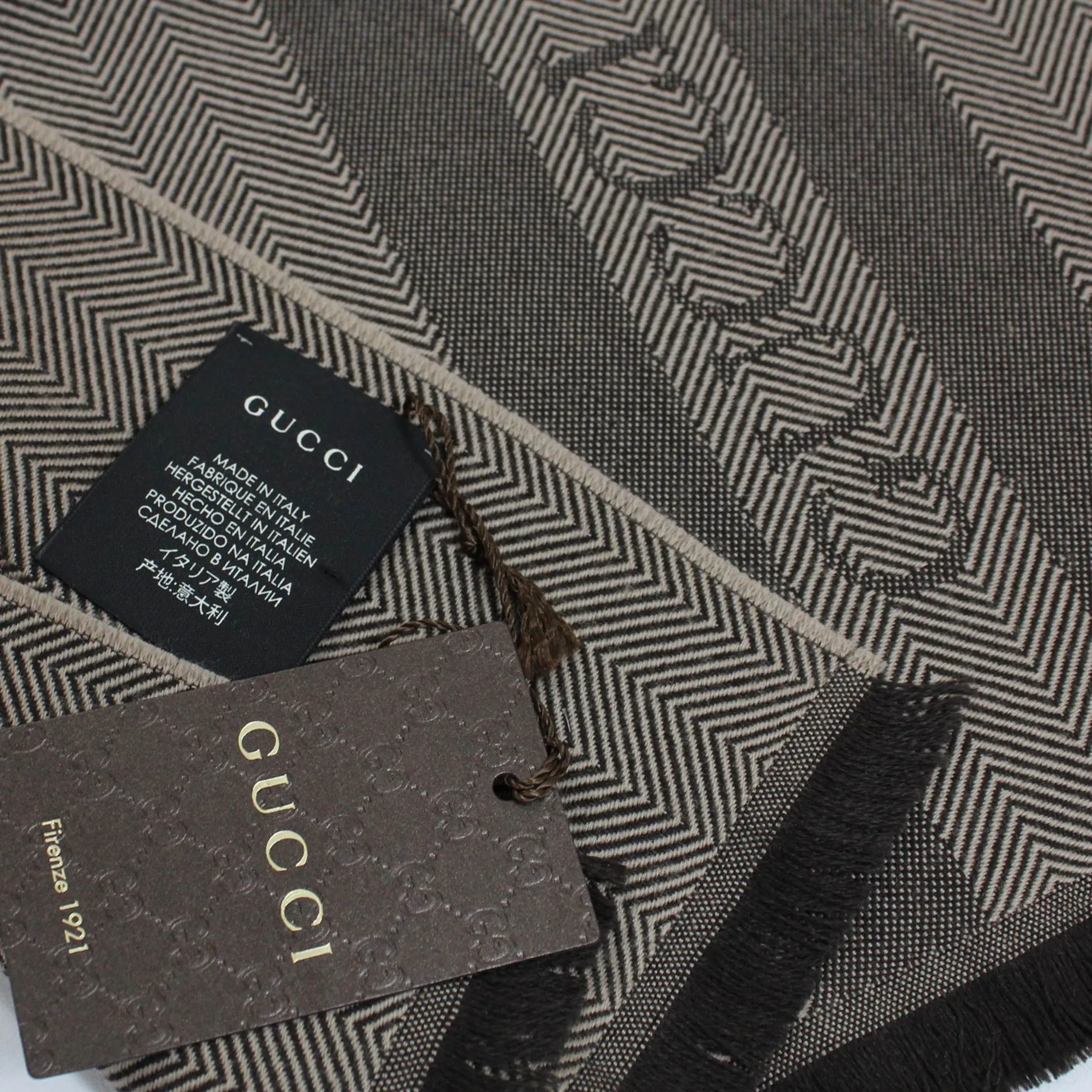 Gucci Scarf Beige Brown Herringbone - Wool Designer Shawl SALE