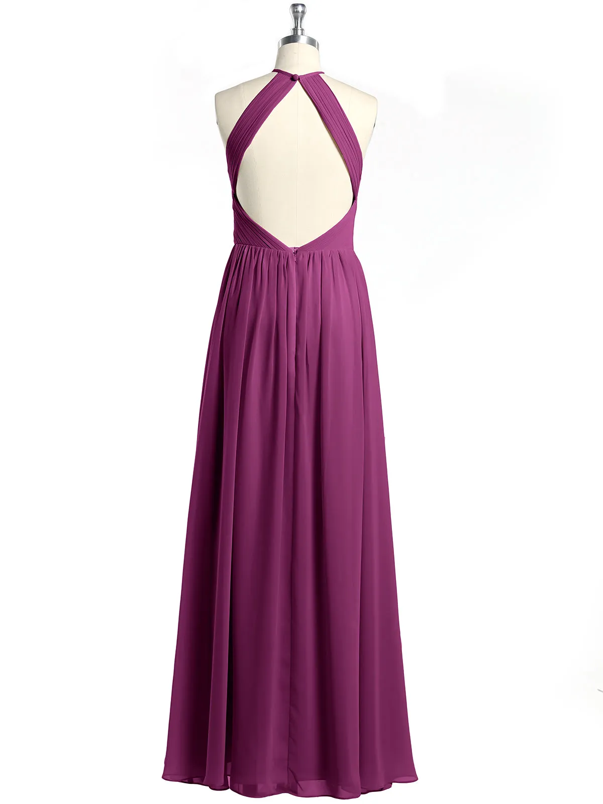 Halter Chiffon Dresses with Pleated Bodice Orchid