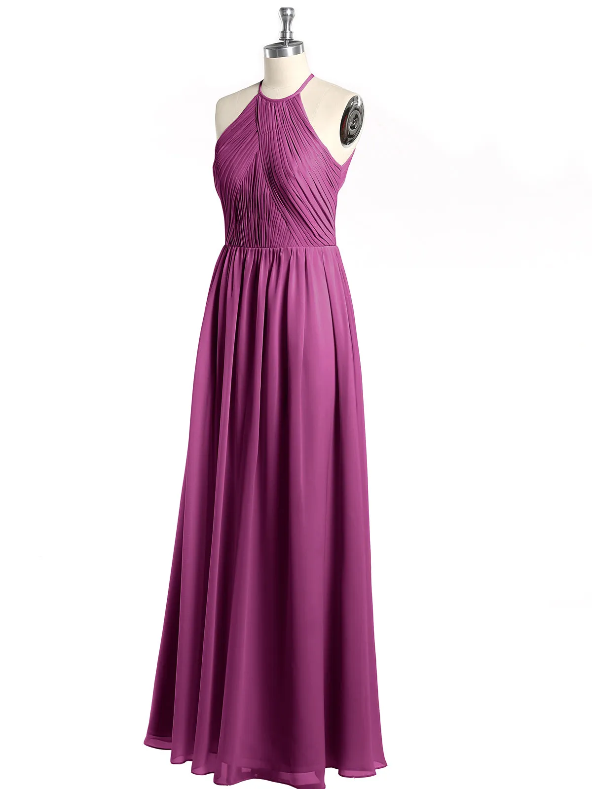 Halter Chiffon Dresses with Pleated Bodice Orchid