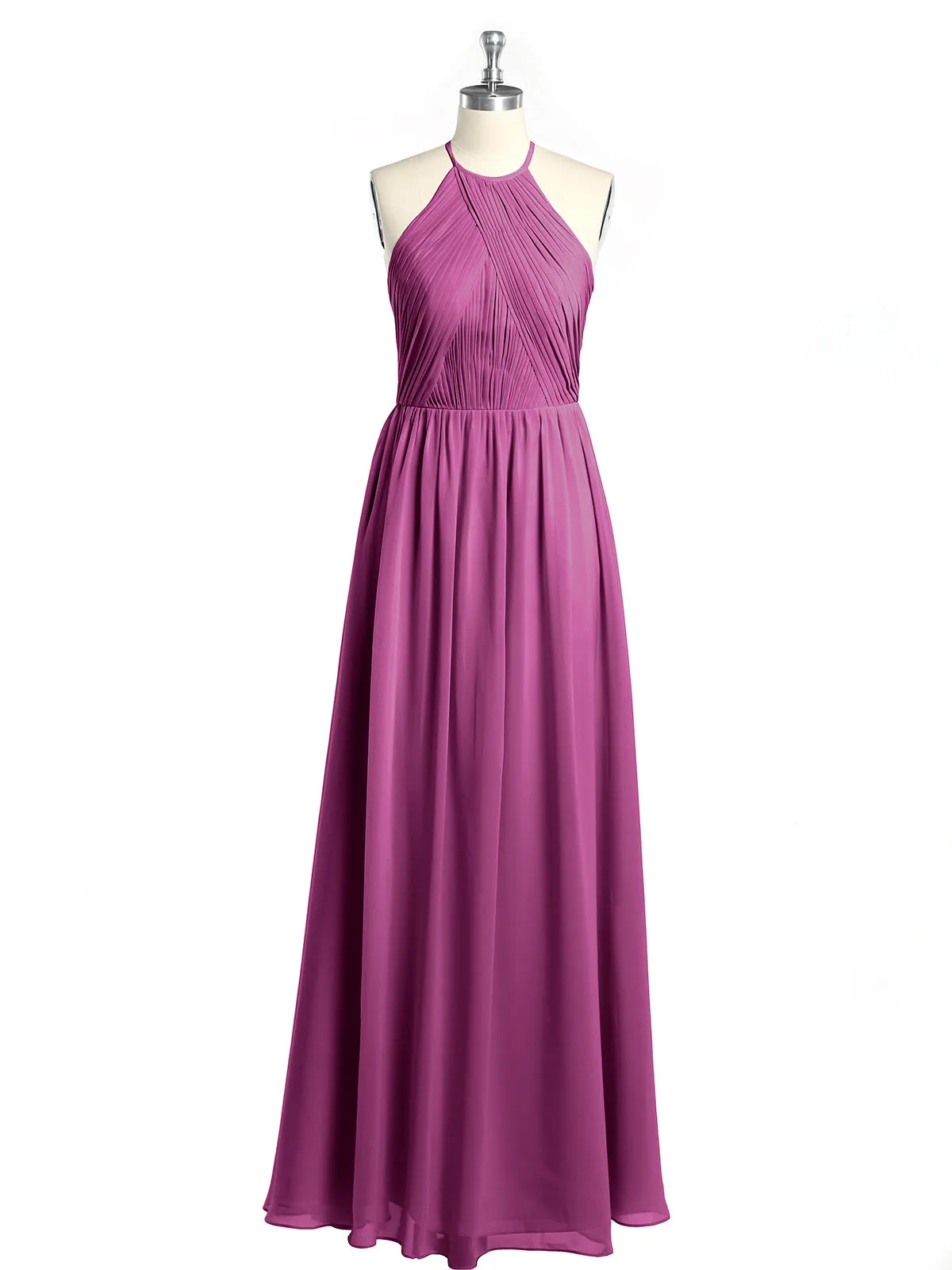 Halter Chiffon Dresses with Pleated Bodice Orchid