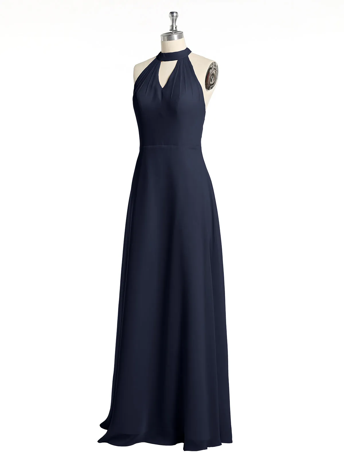 Halter Chiffon Long Bridesmaid Gowns with Low Back-Dark Navy Plus Size