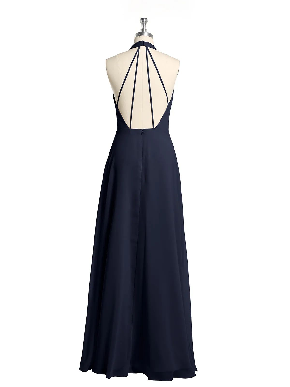 Halter Chiffon Long Bridesmaid Gowns with Low Back-Dark Navy Plus Size