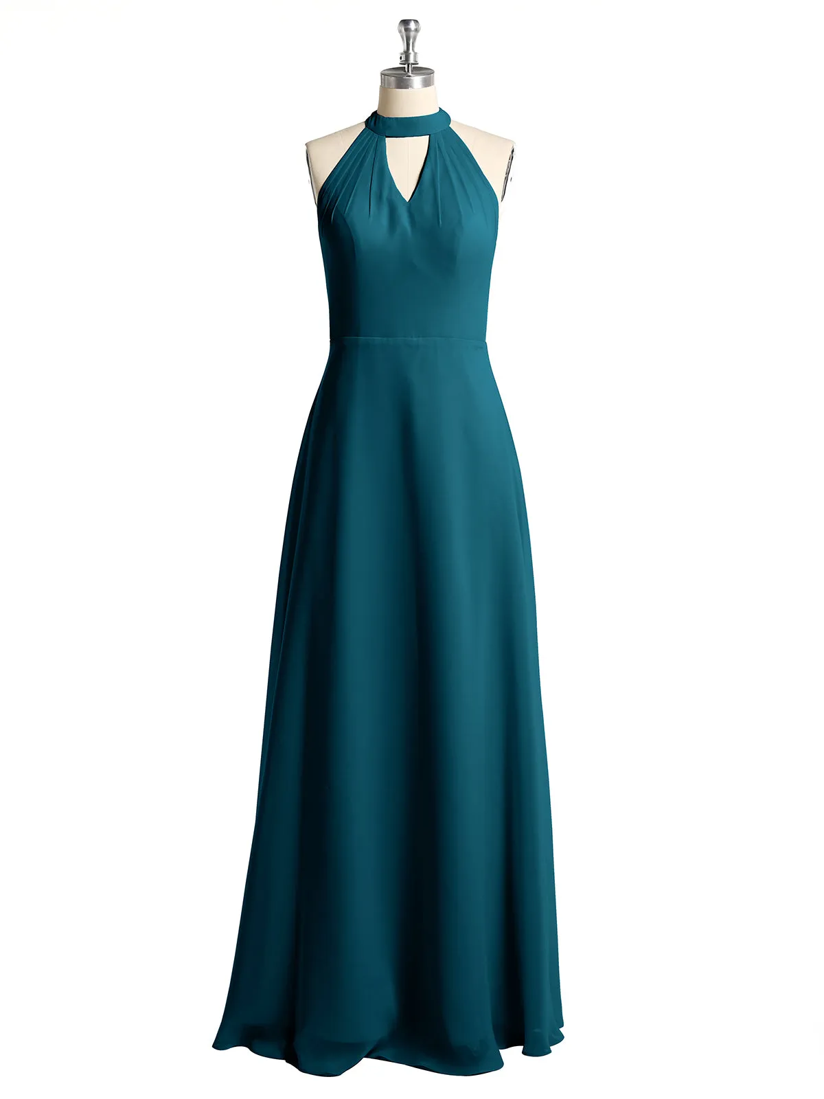 Halter Chiffon Long Bridesmaid Gowns with Low Back-Ink Blue Plus Size