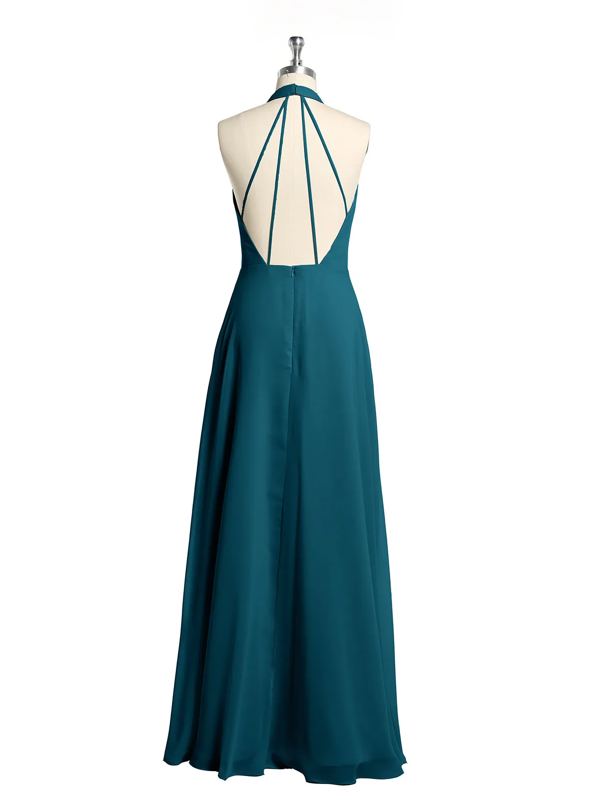 Halter Chiffon Long Bridesmaid Gowns with Low Back-Ink Blue Plus Size
