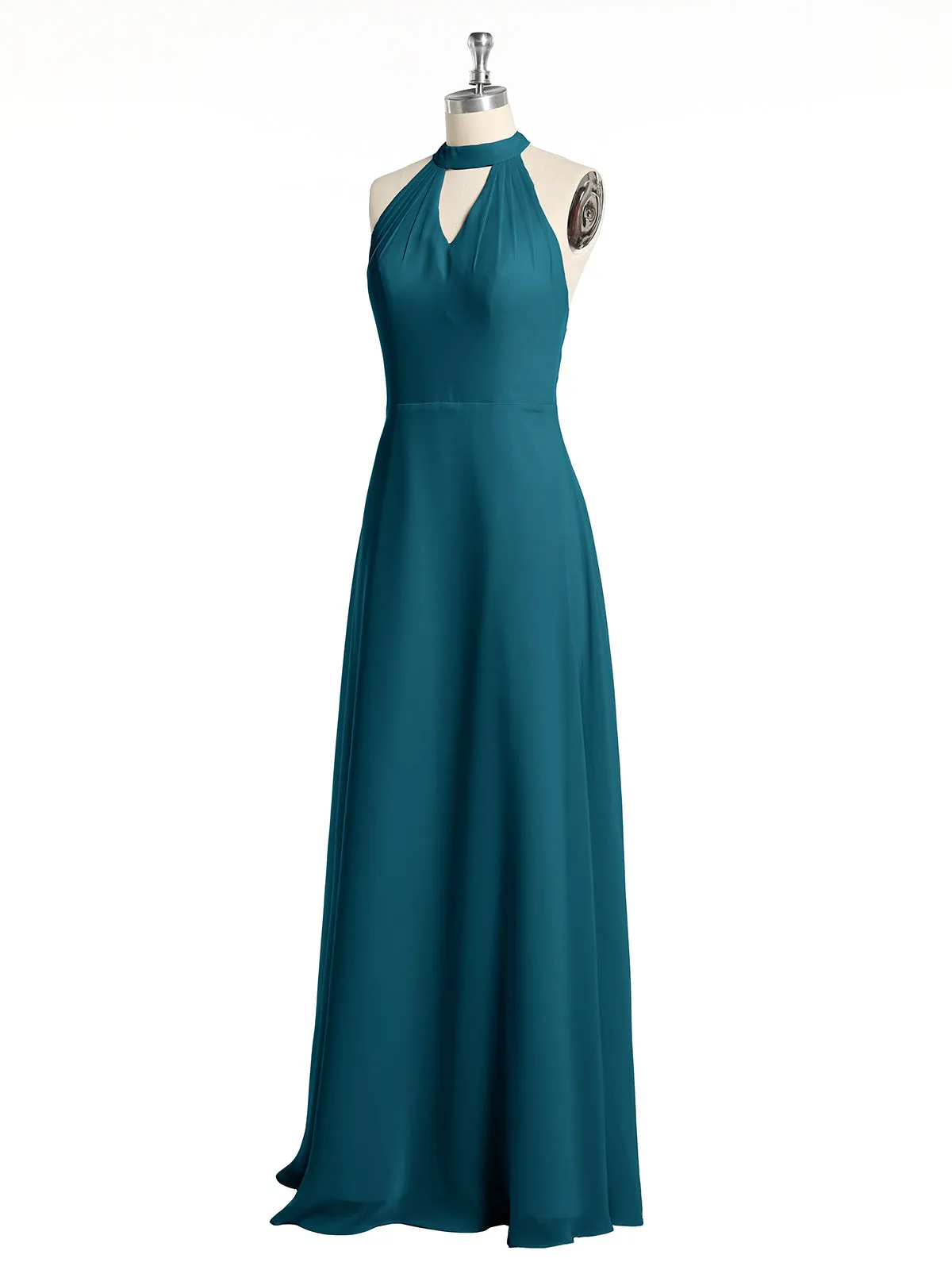 Halter Chiffon Long Bridesmaid Gowns with Low Back-Ink Blue Plus Size