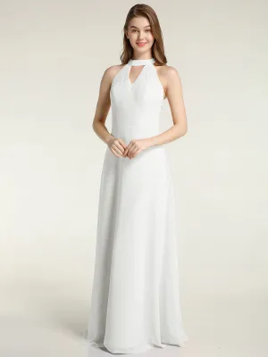Halter Chiffon Long Bridesmaid Gowns with Low Back-Ivory