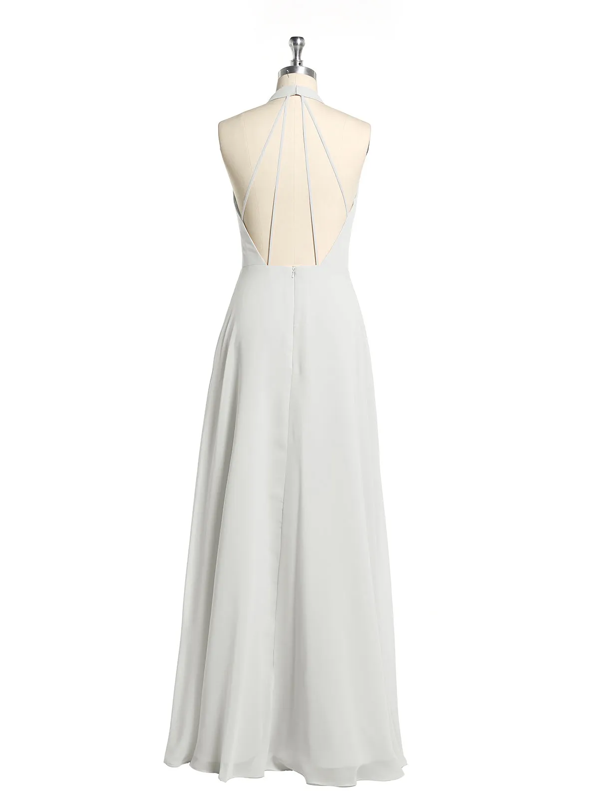 Halter Chiffon Long Bridesmaid Gowns with Low Back-Ivory