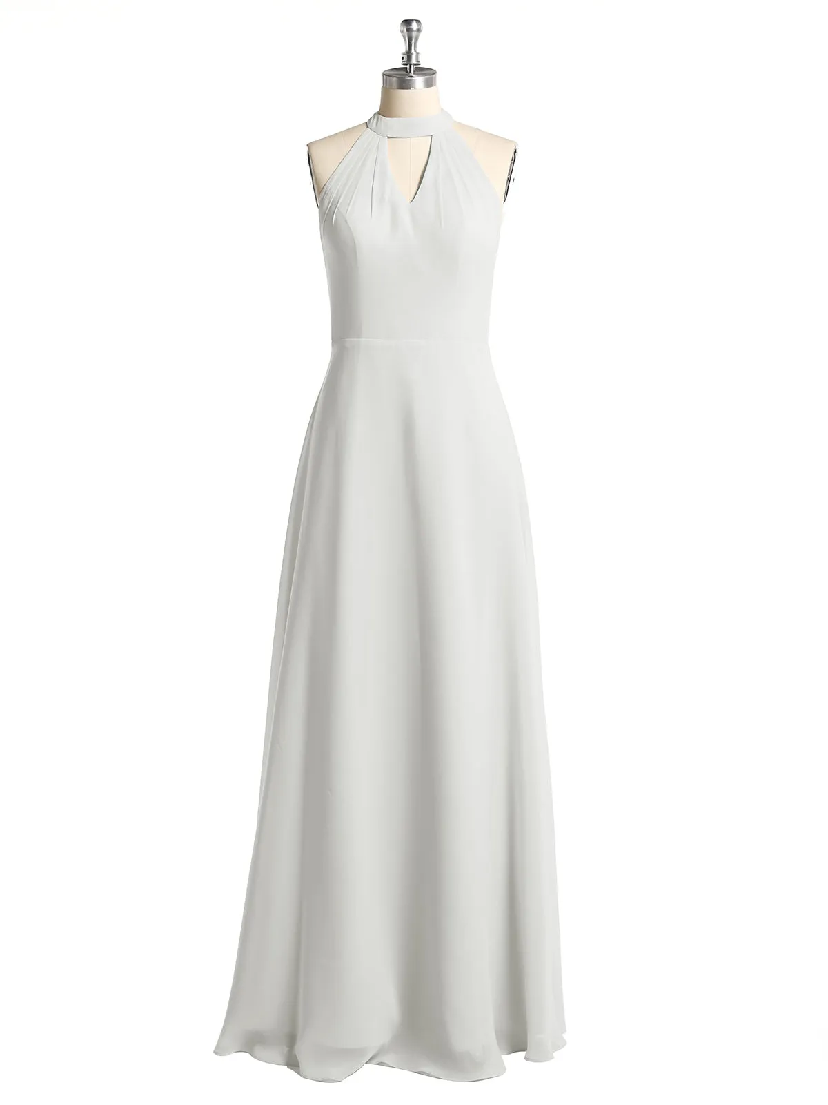Halter Chiffon Long Bridesmaid Gowns with Low Back-Ivory