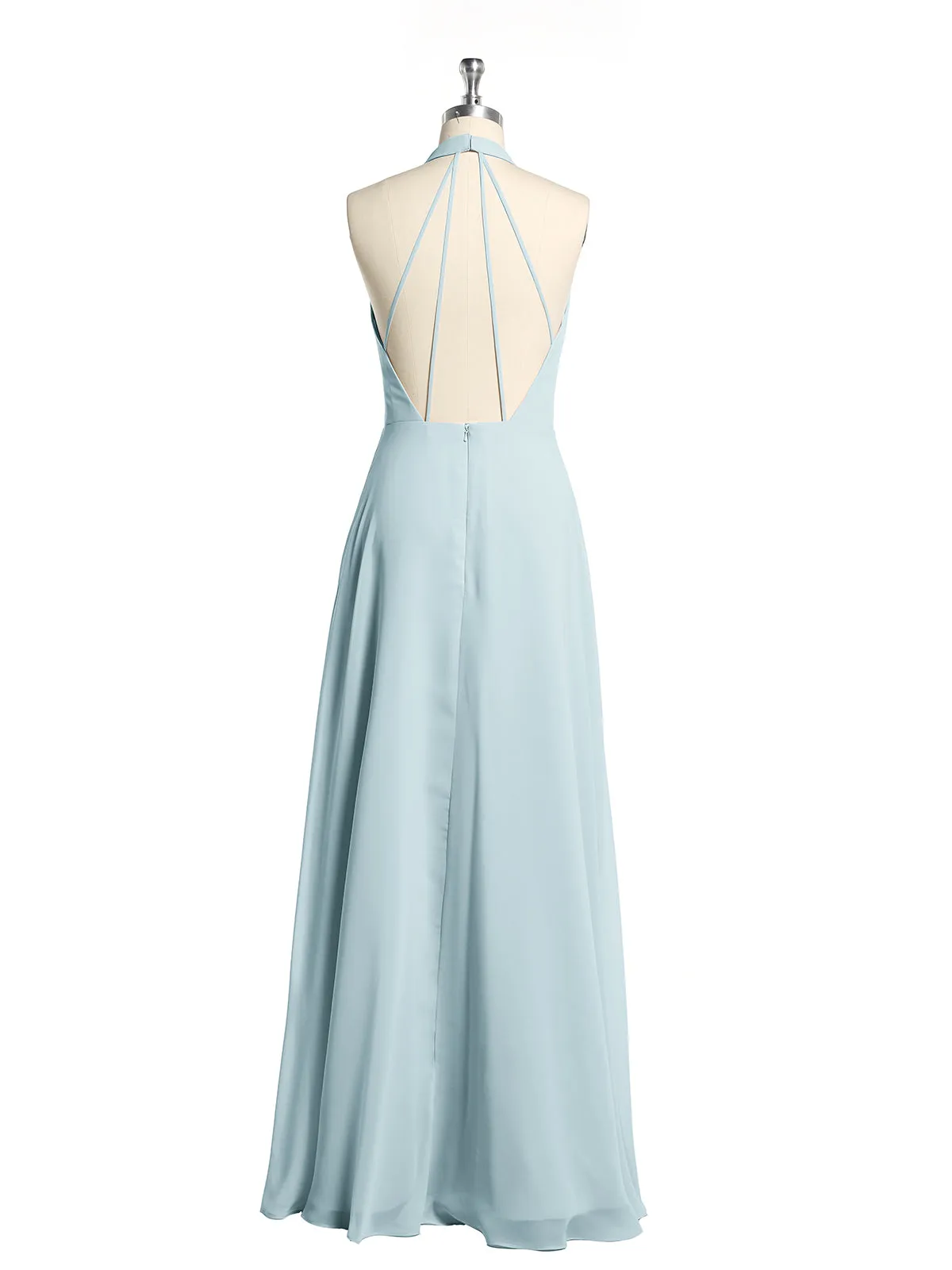 Halter Chiffon Long Bridesmaid Gowns with Low Back-Mist