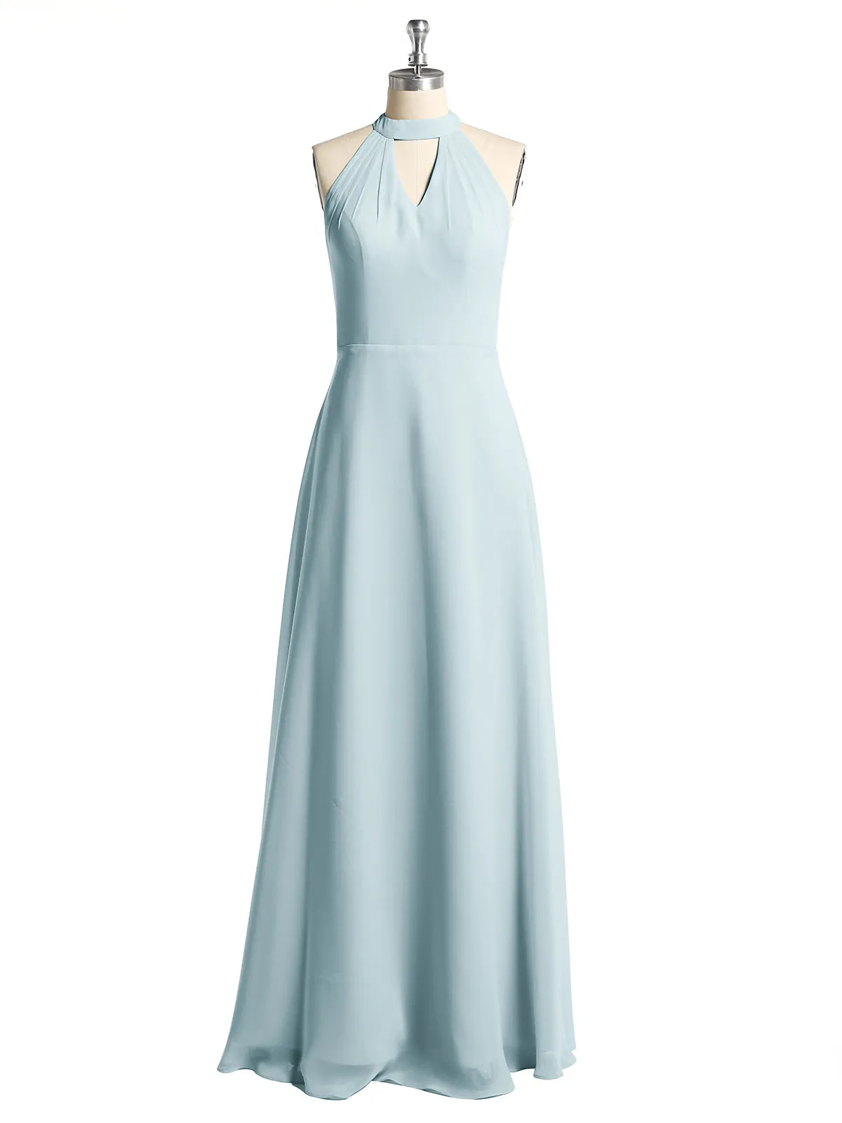 Halter Chiffon Long Bridesmaid Gowns with Low Back-Mist