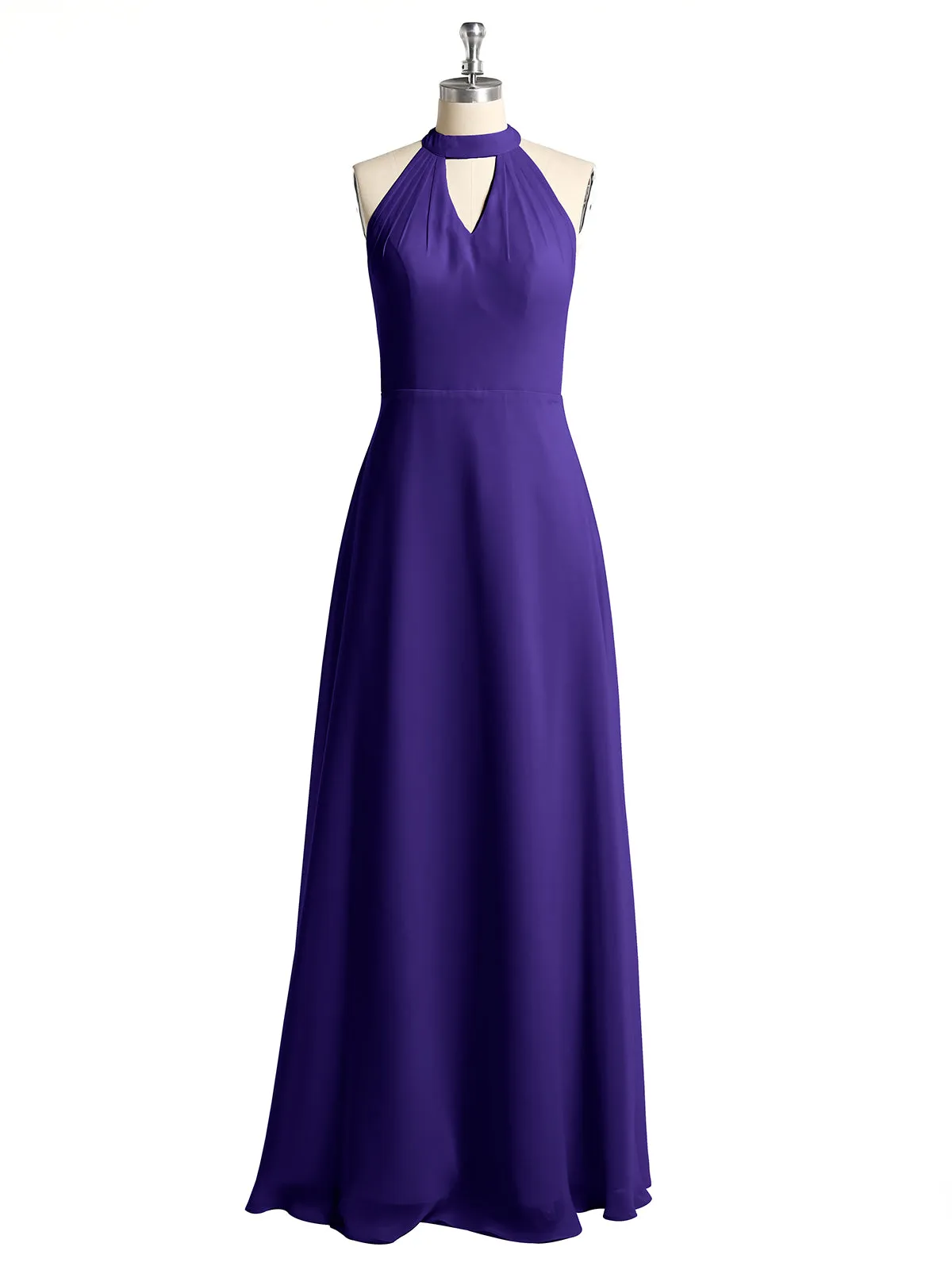 Halter Chiffon Long Bridesmaid Gowns with Low Back-Regency