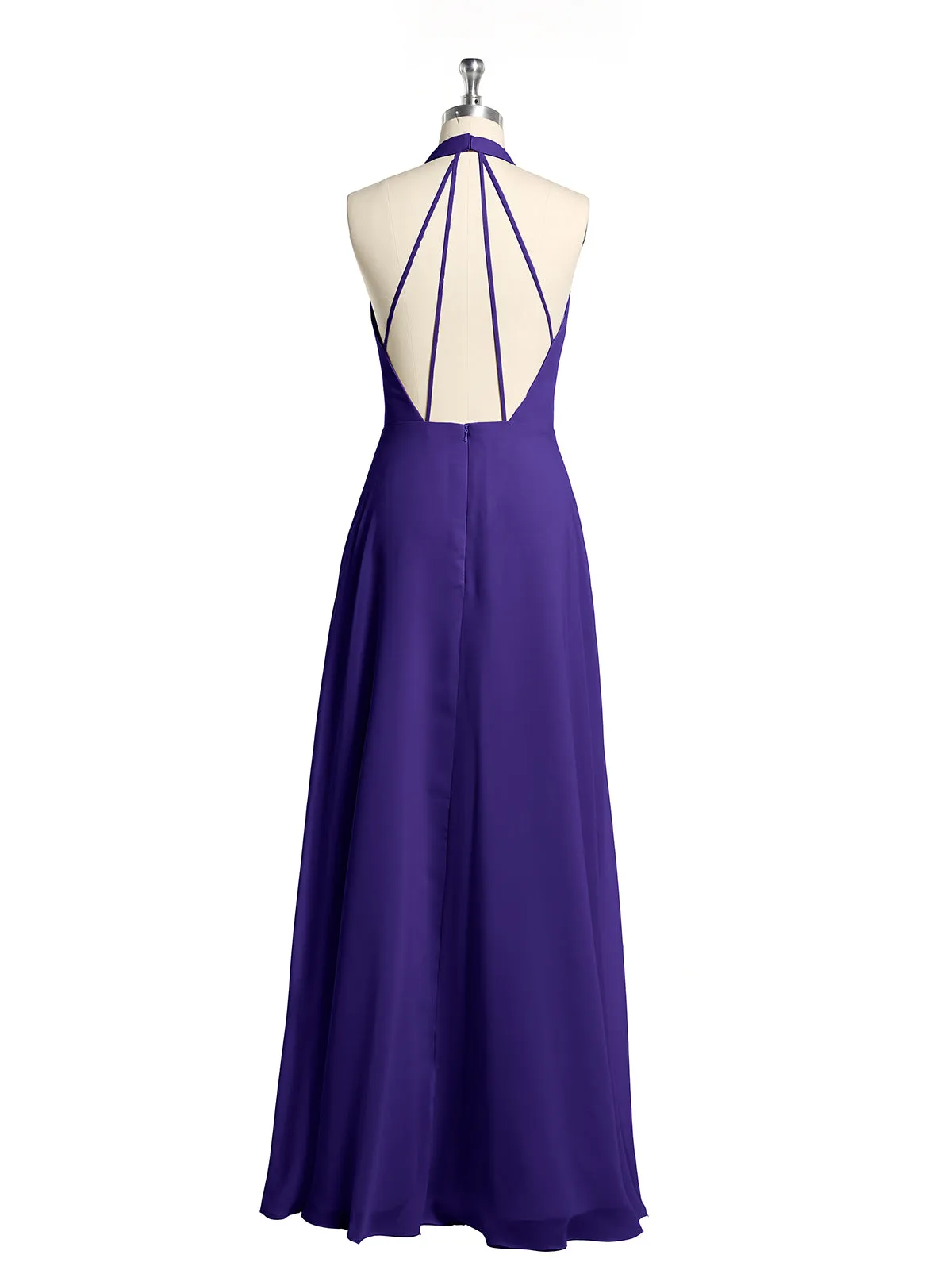 Halter Chiffon Long Bridesmaid Gowns with Low Back-Regency