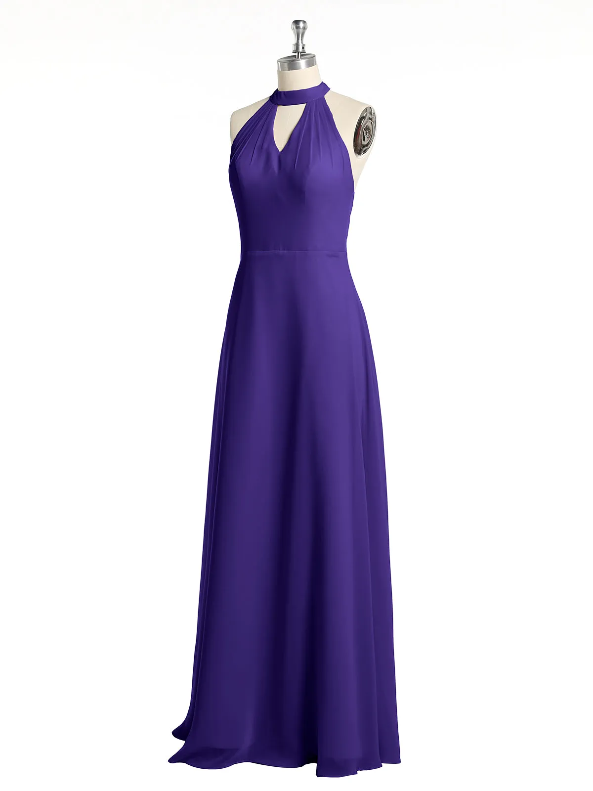 Halter Chiffon Long Bridesmaid Gowns with Low Back-Regency