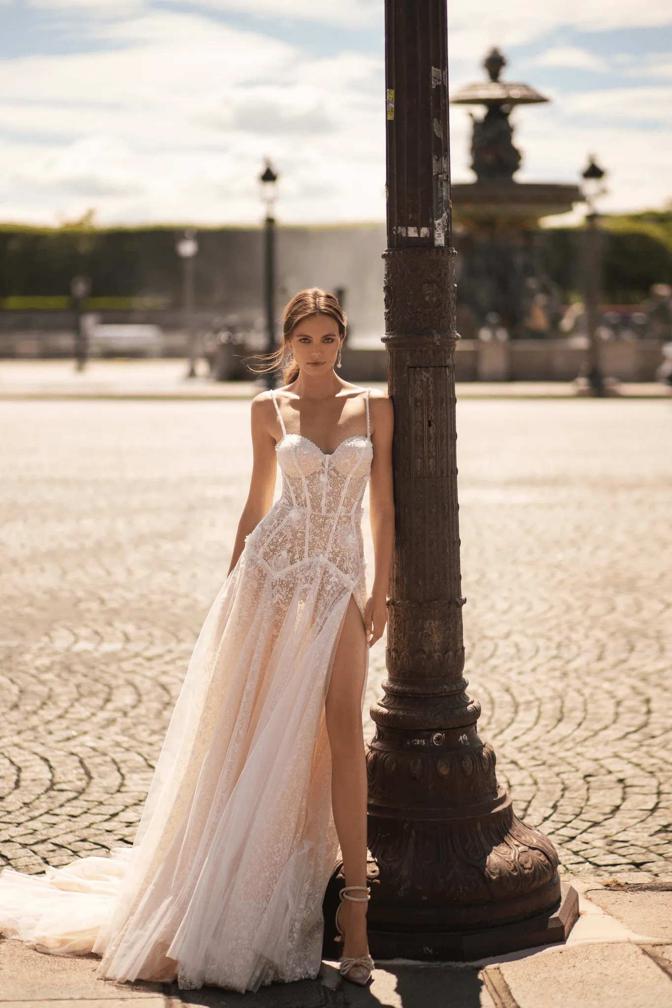 Ivory Aline Wedding Dress with Lace - Sweetheart Neckline Wedding Dress with High Slit and Tulle Skirt Plus Size