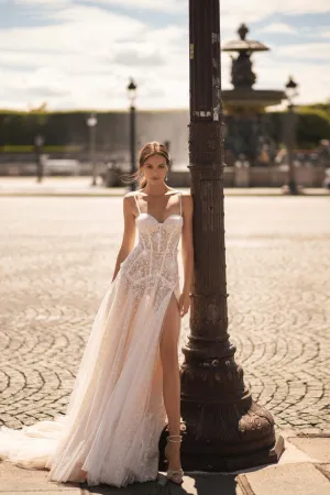 Ivory Aline Wedding Dress with Lace - Sweetheart Neckline Wedding Dress with High Slit and Tulle Skirt Plus Size
