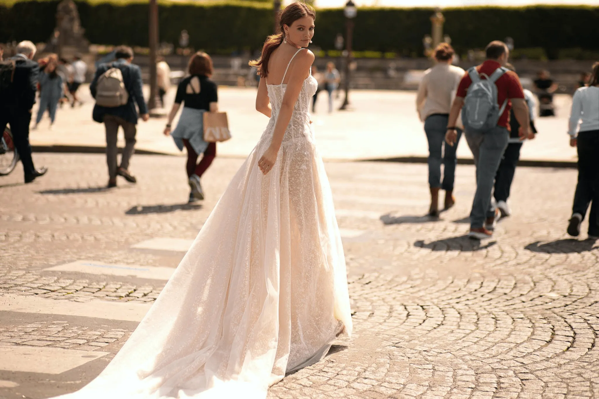 Ivory Aline Wedding Dress with Lace - Sweetheart Neckline Wedding Dress with High Slit and Tulle Skirt Plus Size
