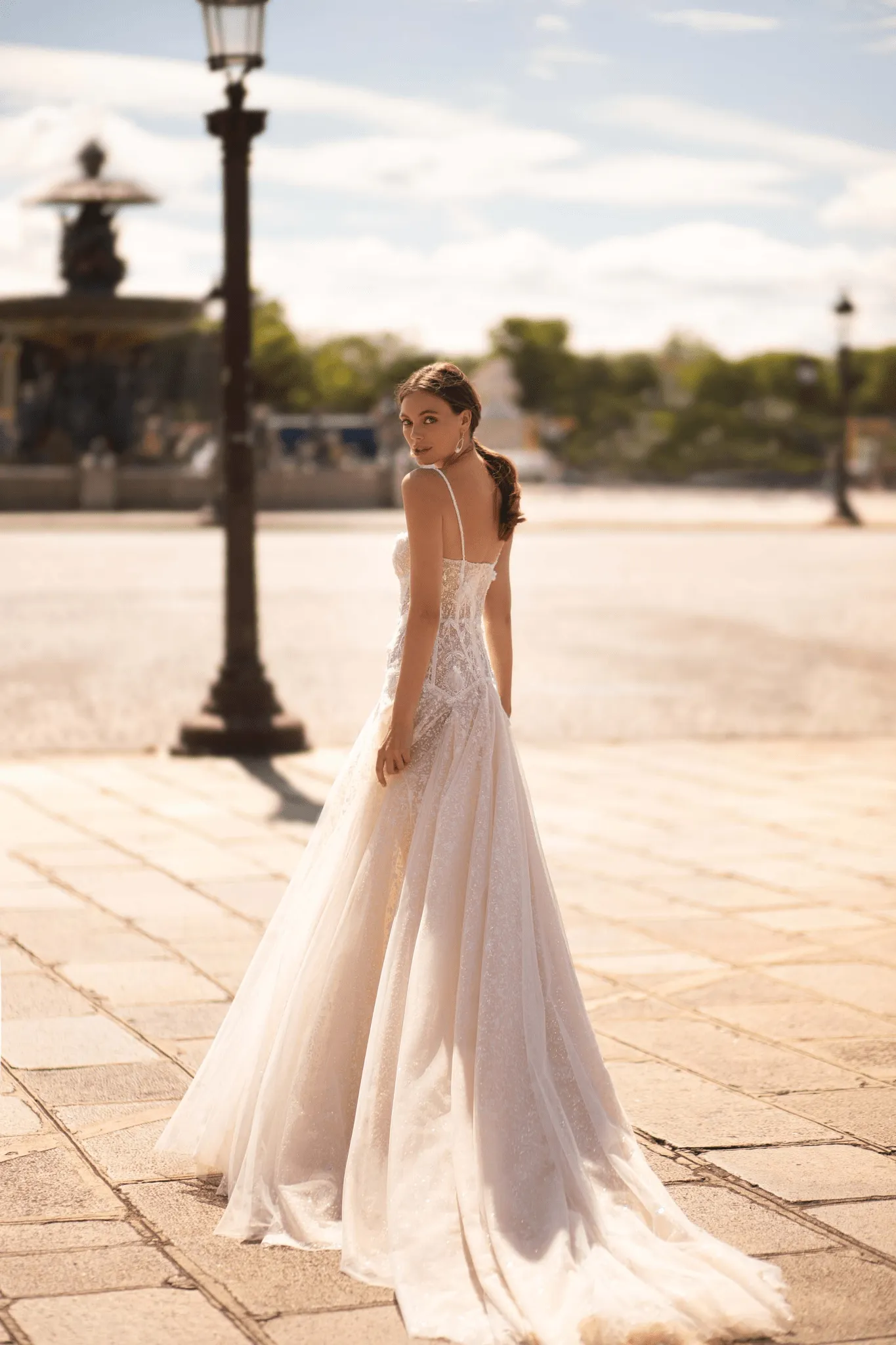 Ivory Aline Wedding Dress with Lace - Sweetheart Neckline Wedding Dress with High Slit and Tulle Skirt Plus Size