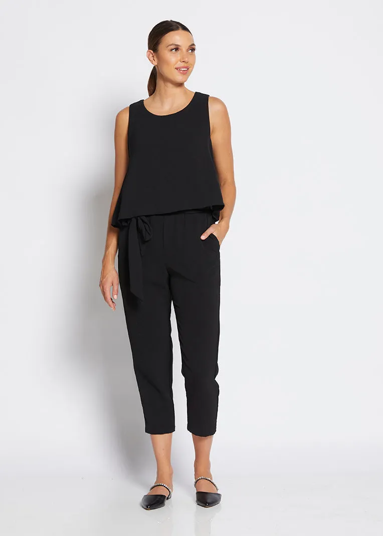 Kenzie taper leg pant with belt in Black