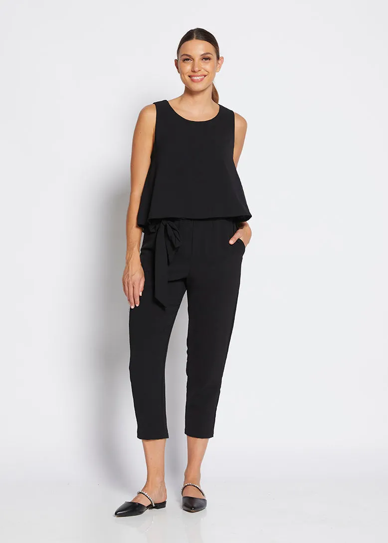 Kenzie taper leg pant with belt in Black