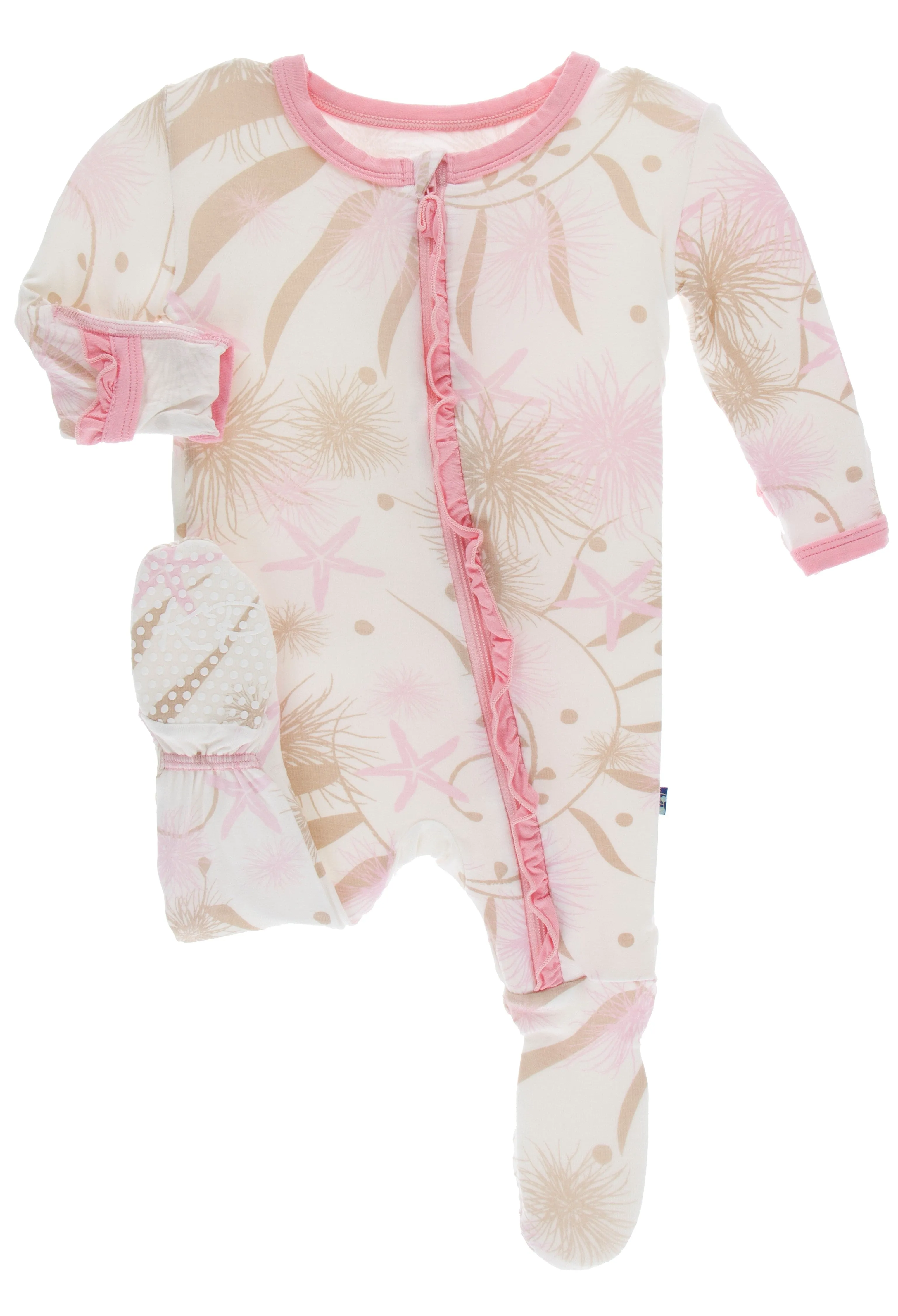 KicKee Pants Natural Sea Garden Classic Ruffle Footie with Zipper