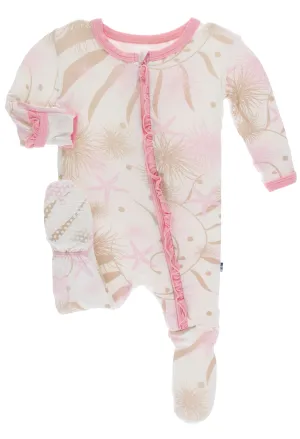 KicKee Pants Natural Sea Garden Classic Ruffle Footie with Zipper