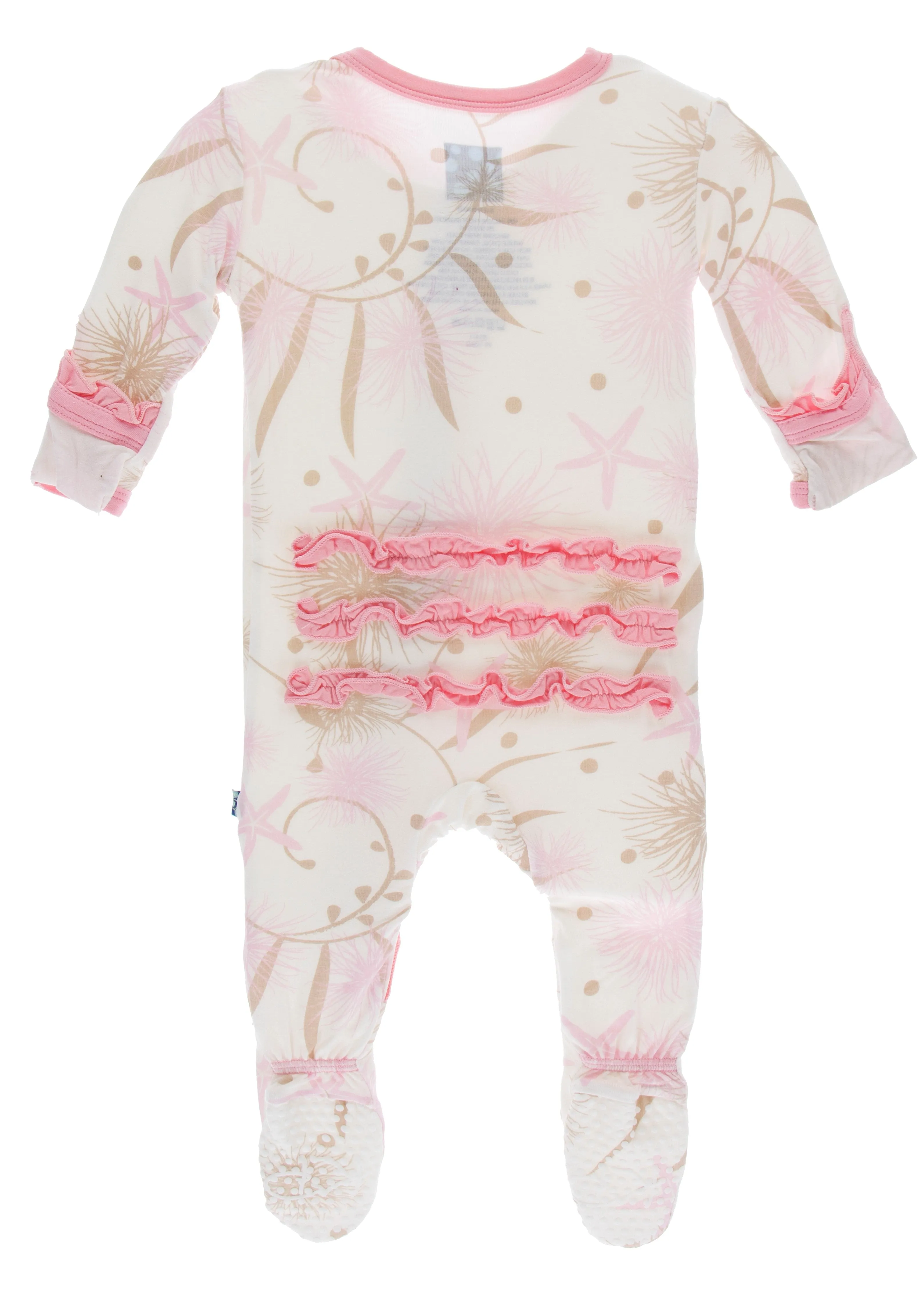 KicKee Pants Natural Sea Garden Classic Ruffle Footie with Zipper