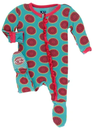KicKee Pants Neptune Watermelon Classic Ruffle Footie with Zipper