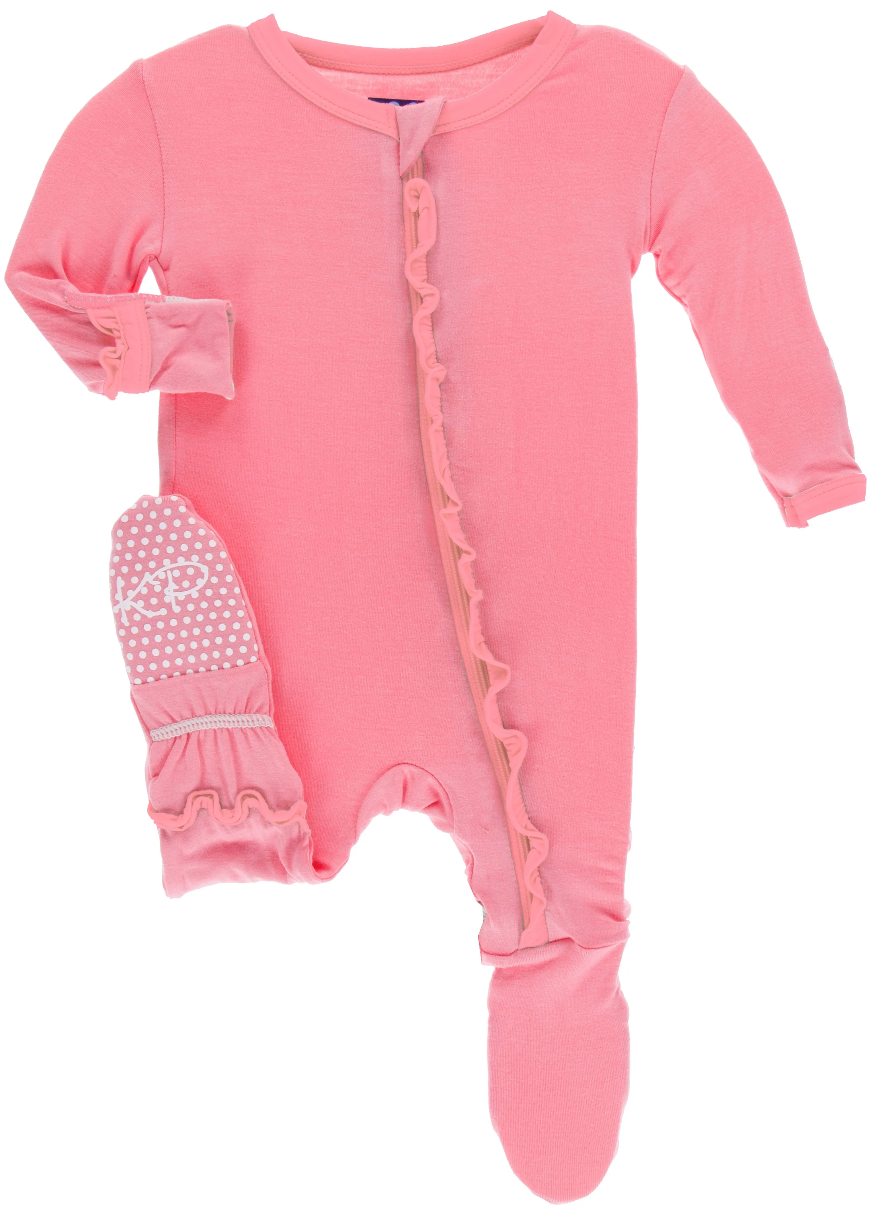 KicKee Pants Solid Strawberry Classic Ruffle Footie with Zipper