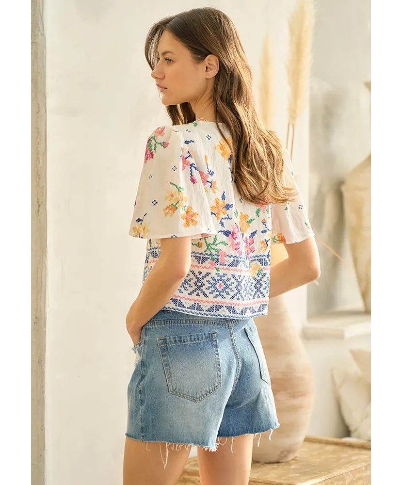 Kristen Floral Front Tie Top