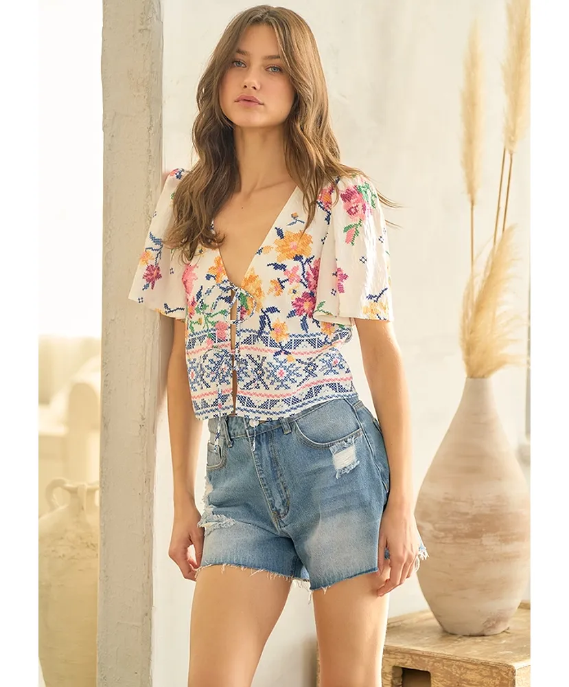 Kristen Floral Front Tie Top