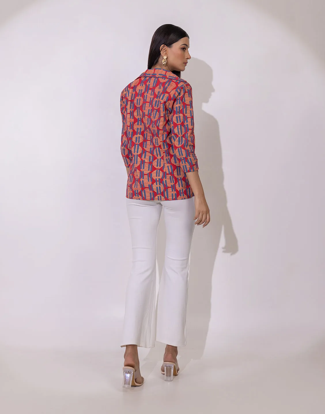 Leela Blazer jacket in red geometric motif print