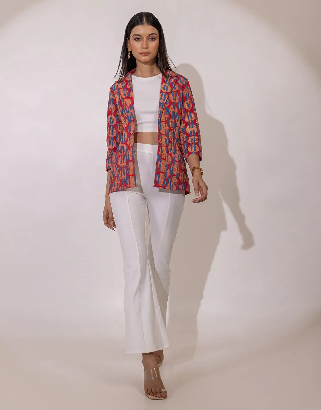 Leela Blazer jacket in red geometric motif print