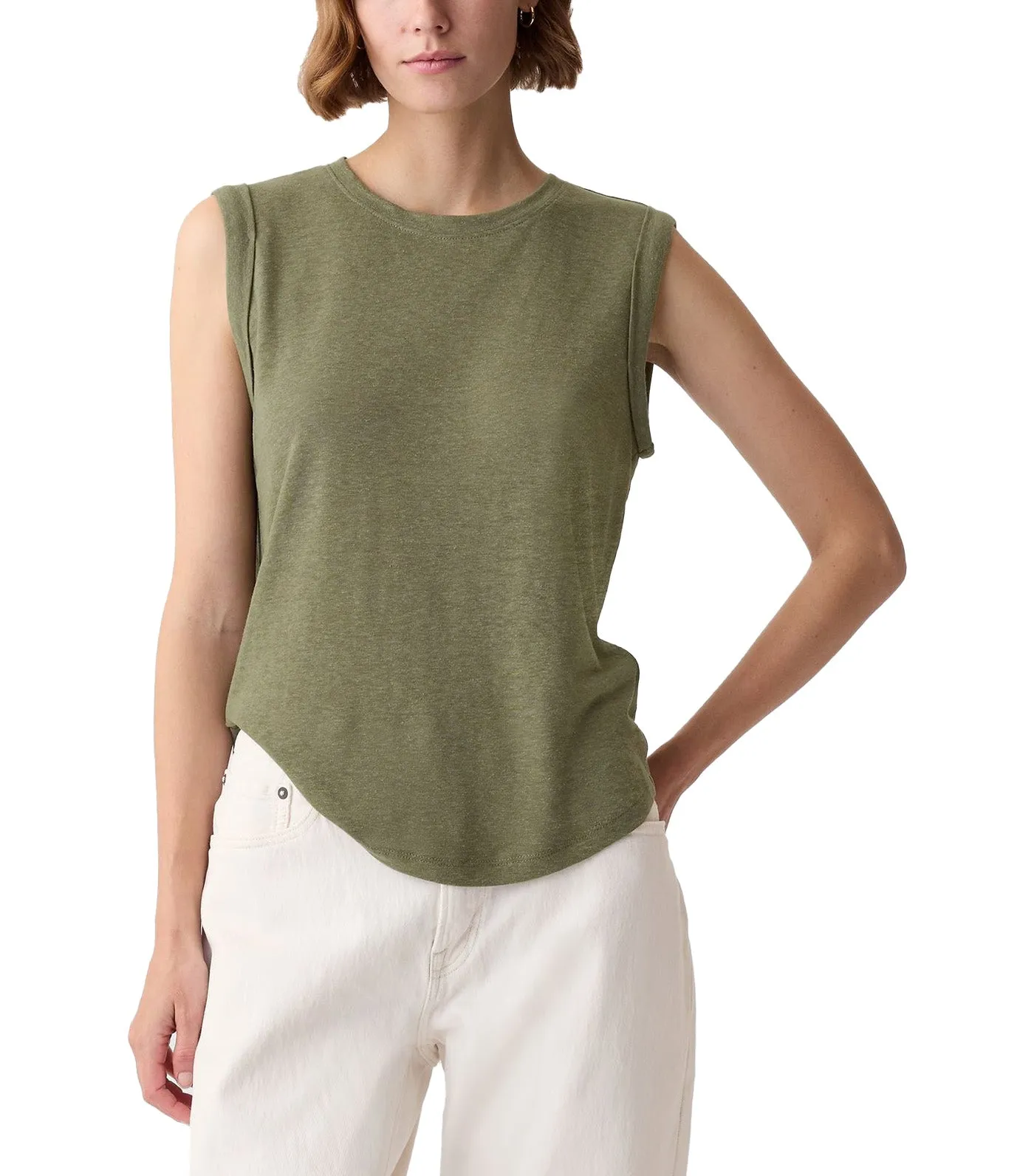 Linen-Blend Tank Top Olive Green
