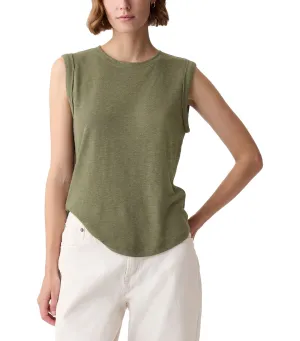 Linen-Blend Tank Top Olive Green