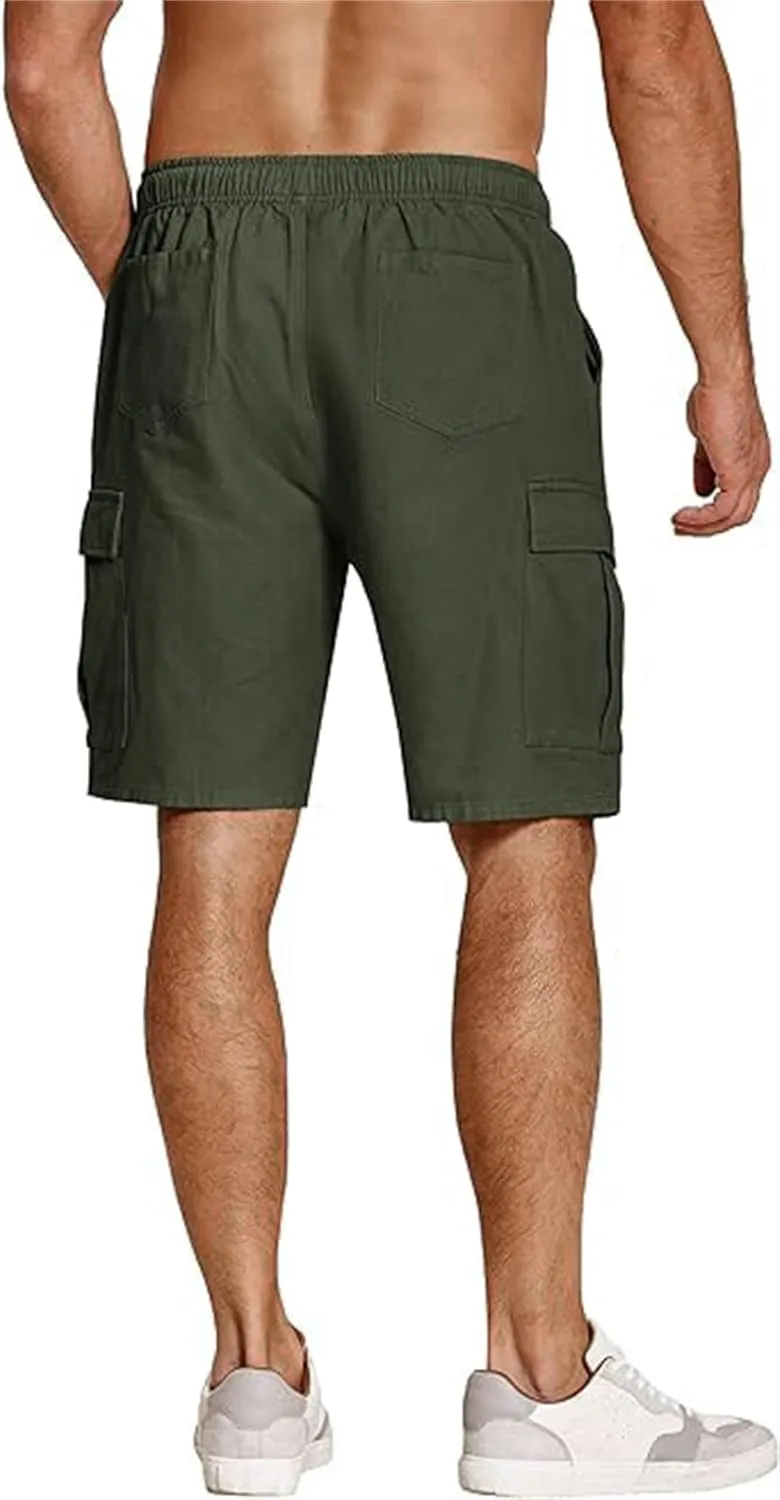 Men's Cargo Shorts Stretch Drawstring Athletic Shorts Plain Slim Fit Pants Summer Fashion Simple Pants with Pockets