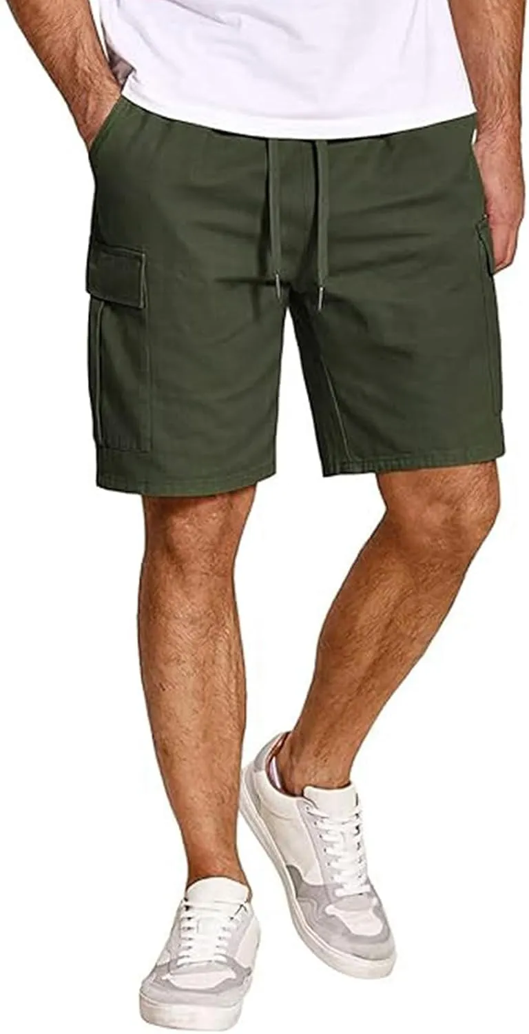 Men's Cargo Shorts Stretch Drawstring Athletic Shorts Plain Slim Fit Pants Summer Fashion Simple Pants with Pockets