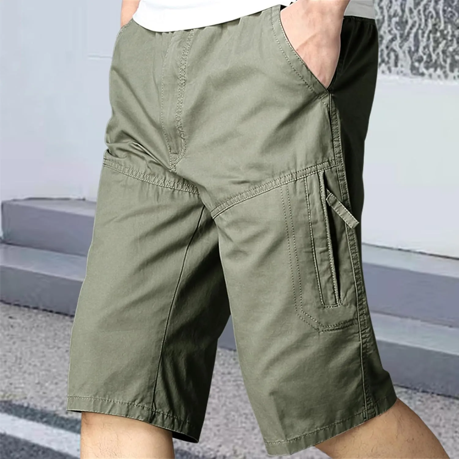 Men's Classic Cargo Shorts Casual Straight Leg Shorts Solid Color Slim Fit Pants Summer Work Pants with Pockets