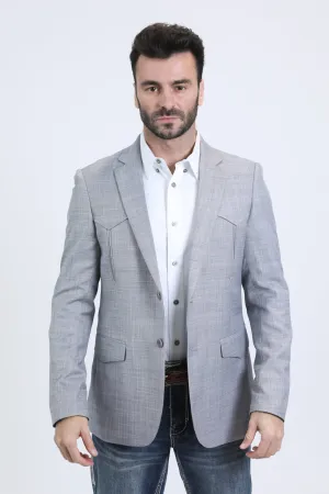 Men's Double Button Western Silver Blazer
