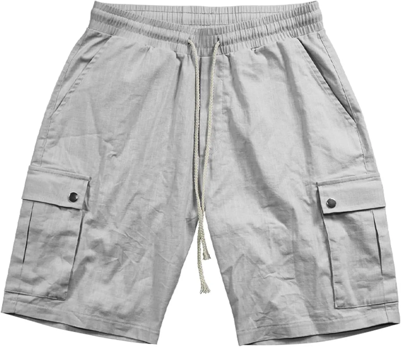 Men's Summer Cargo Shorts Slim Fit Texture Shorts Drawstring Stretchy Thin Pants Fashion Vacation Pants with Pockets